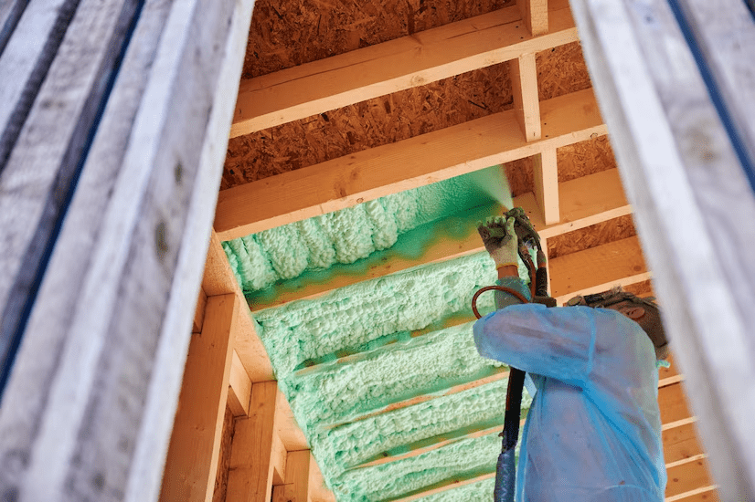 An image of spray foam insulation being installed.