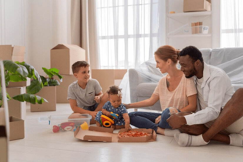 A family in a new home.