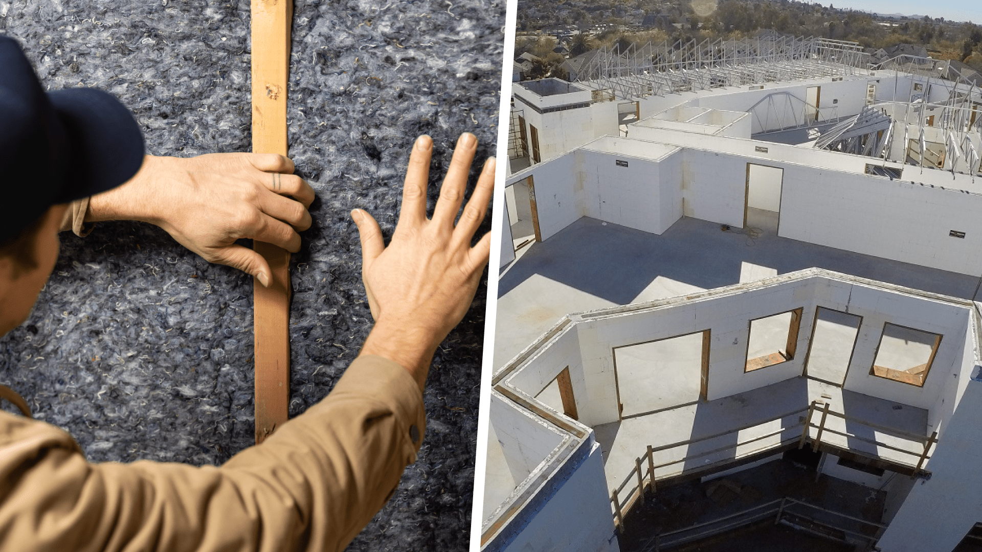 Side by Side of Quiet Denim Insulation and a Fox Blocks ICF Structure