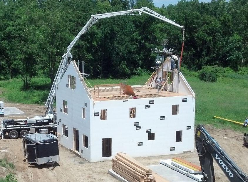 A new home under construction using ICF blocks for insulation.